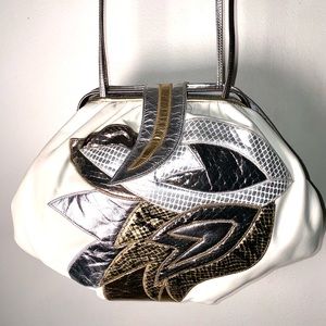 One of a kind vintage white, gold and silver Sharif snakeskin purse